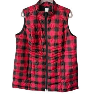 J. Jill Women's Vest Women's XL/1X Buffalo Plaid Down Filled Tunic Length Puffer